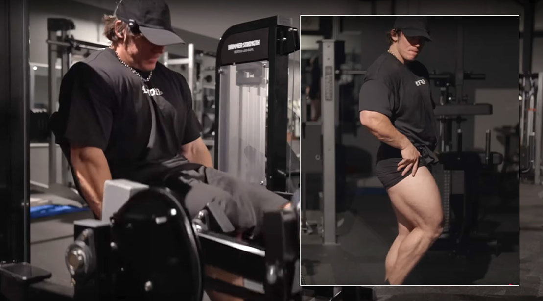 Home 5 Sam Sulek performing a leg workout to focuses on quad exercises and quad muscles