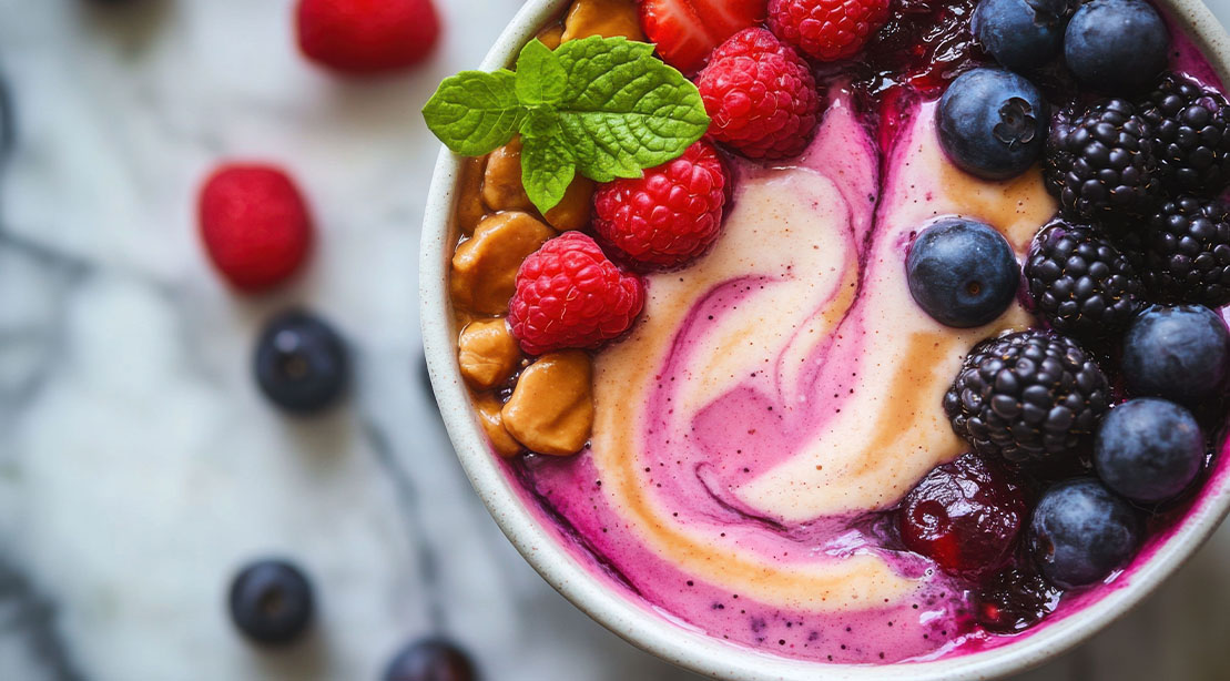 Peanut butter and jelly smoothie with various berries