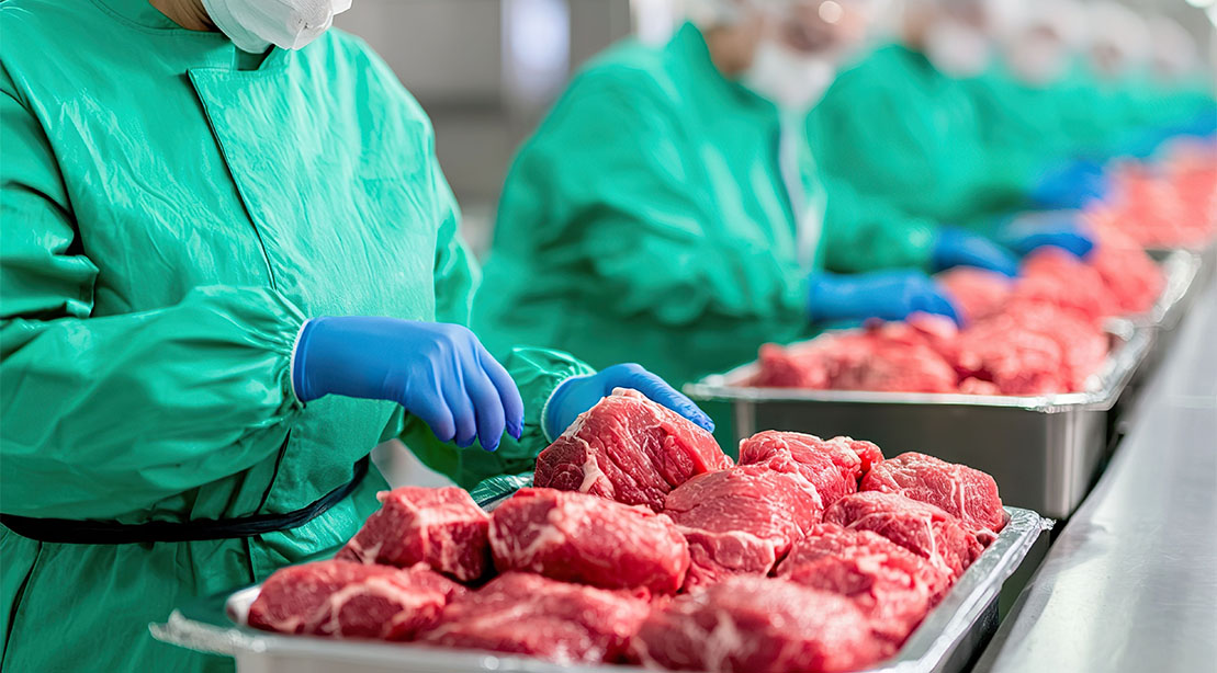 Food scientist adding food additives to raw cuts of meats with nitrates