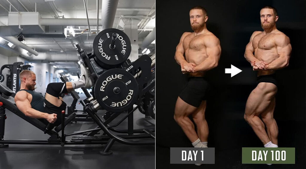 Jeff Nippard's 100-Day Low Volume Training Experiment Results 2 Jeff Nippard demonstrating the effects of high volume vs low volume training methods