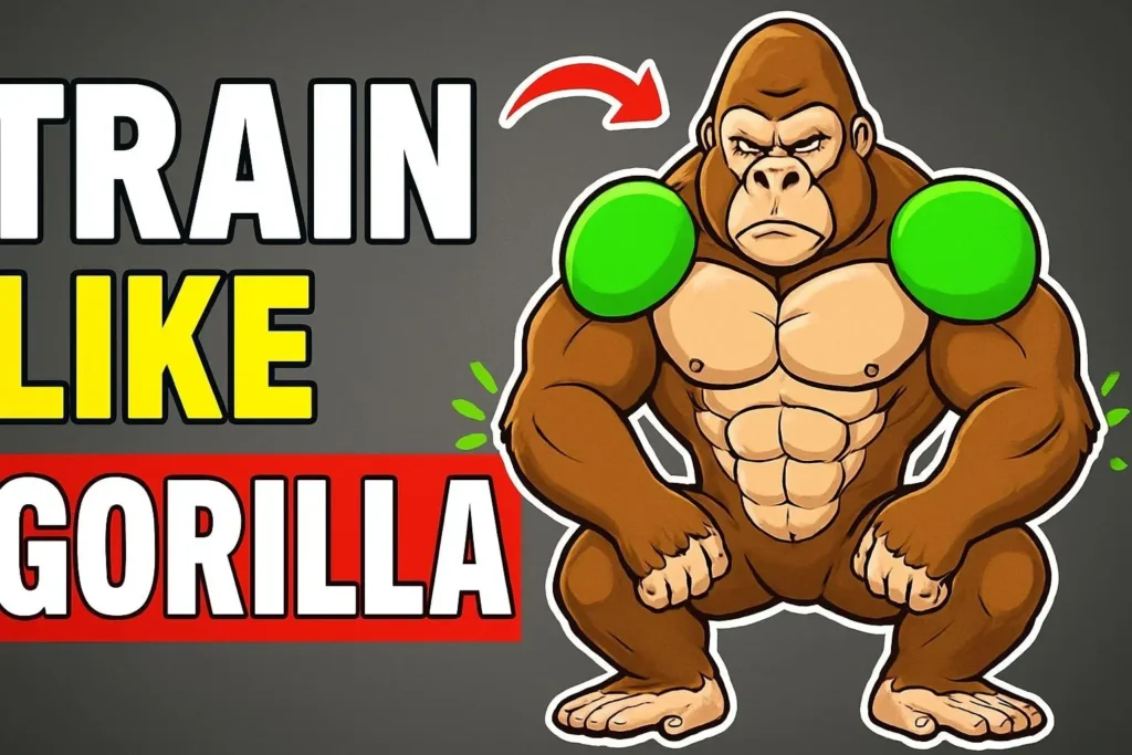 Man demonstrating exercises to achieve GORILLA strength and build muscle.
