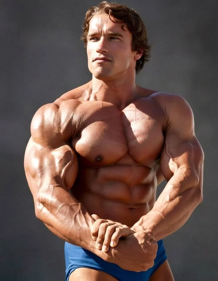 7× Mr. Olympia Arnold Schwarzenegger showcasing his bodybuilding legend status.