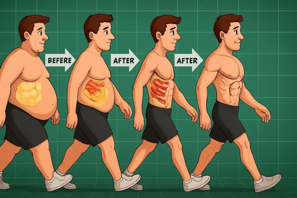 Person walking outdoors as a walking tip for losing belly fat.