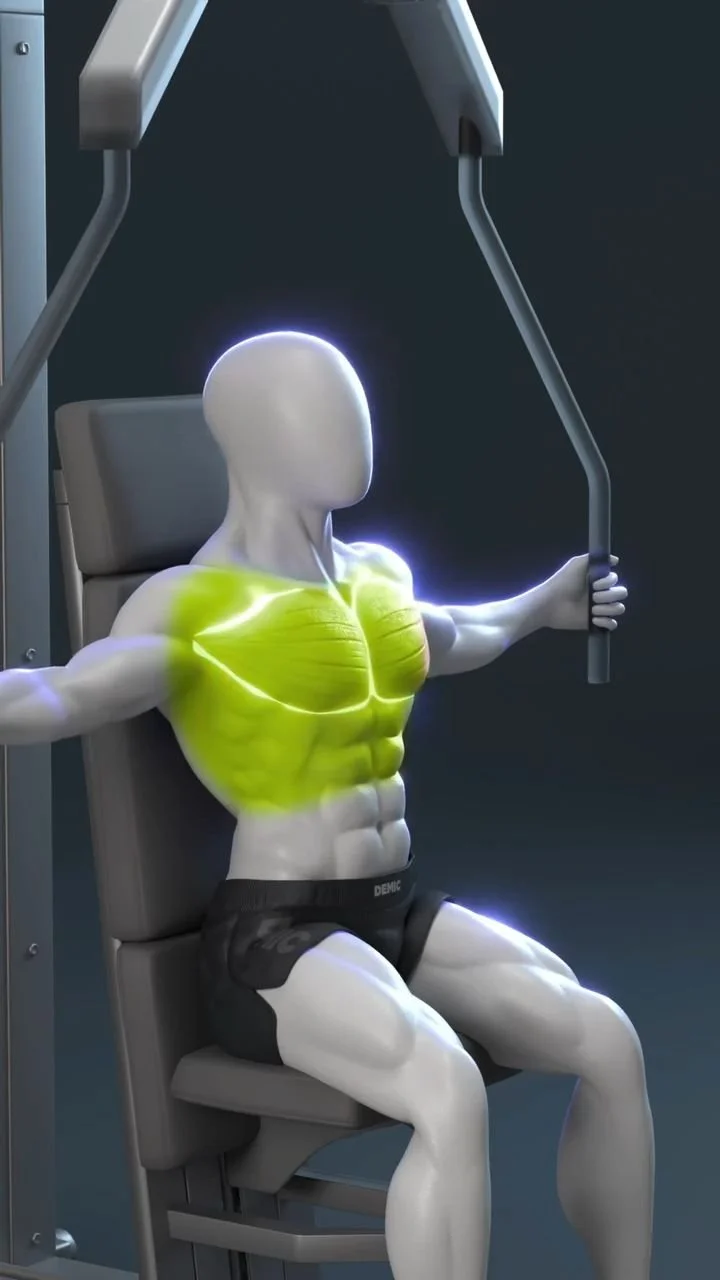 Home 8 Woman performing a chest fly exercise with dumbbells for strength training