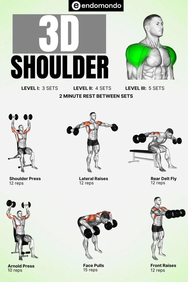 Illustration of effective exercises for building 3D shoulders for strength and definition