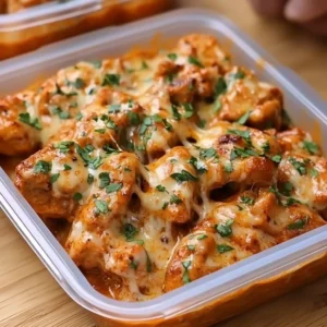 Creamy garlic cheesy chicken with potatoes, high-protein meal under 502 calories