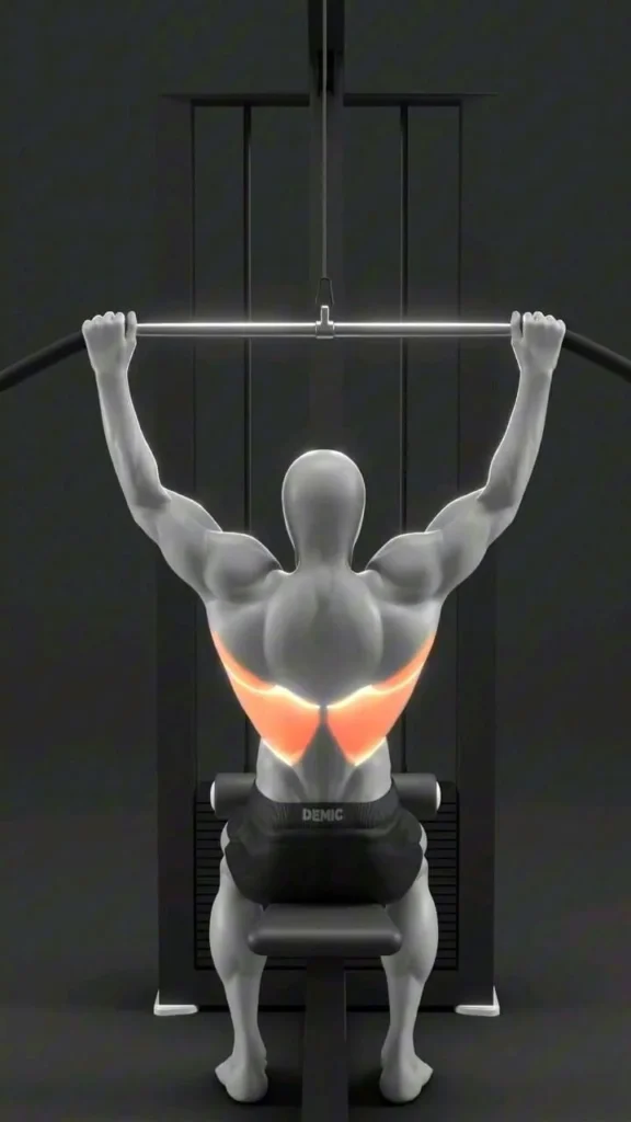 Lat Pulldown Workout 2 Person performing a Lat Pulldown exercise in a gym setting