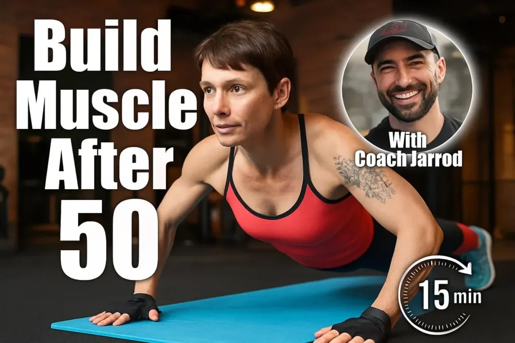 Beginner performing strength training exercises at home without gym equipment.