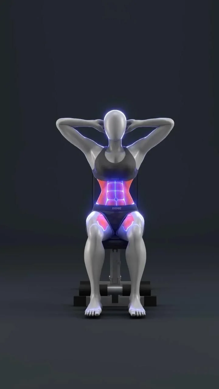 Home 4 A person demonstrating a seated ab workout routine on a chair.