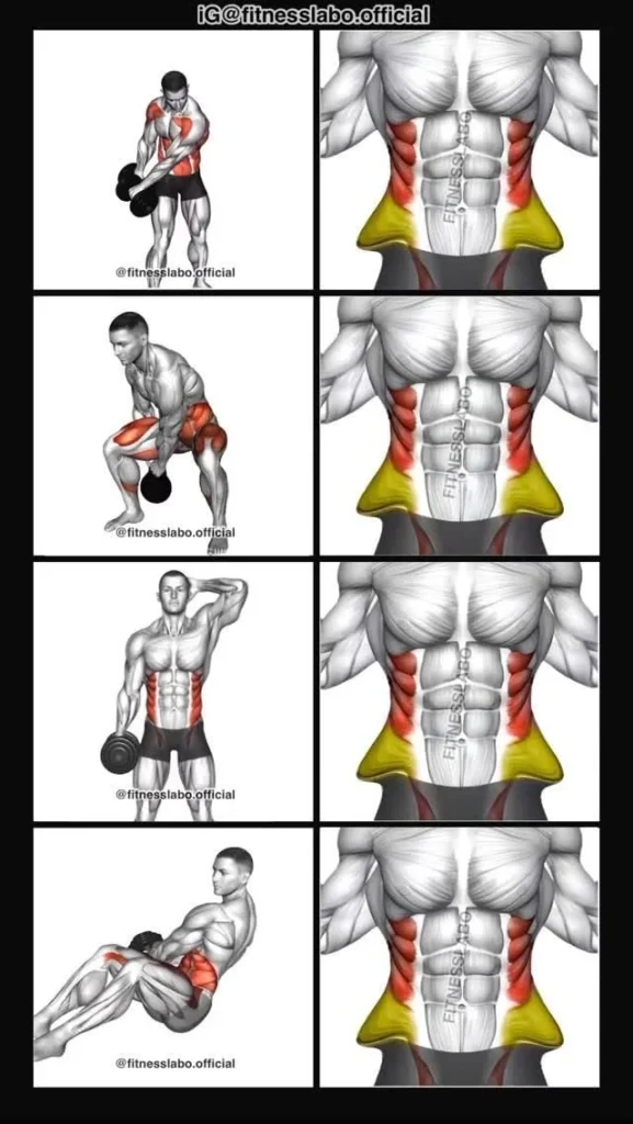 Effective exercises for achieving a slim waist including side bends and Russian twists