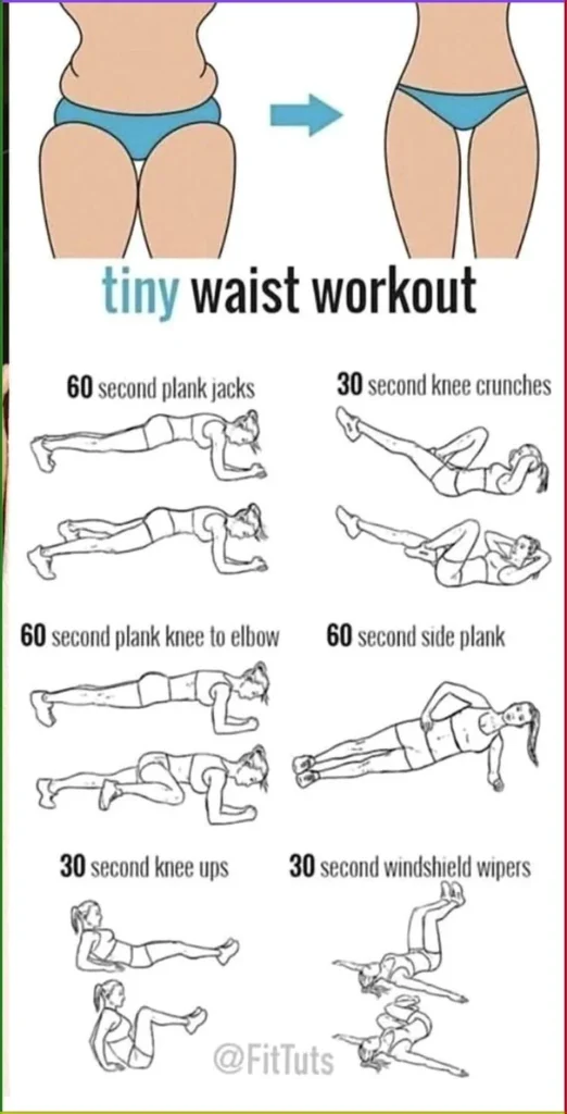 Quick and Effective Tiny Waist Workout Routine 14 Woman performing a tiny waist workout routine for a toned waistline