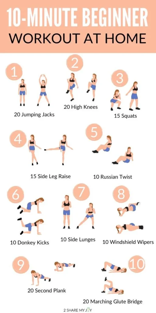 Ten 10 Minute Workouts at Home - No Equipment - 2sharemyjoy.com 1 10-minute no-equipment home workouts for effective fitness routines