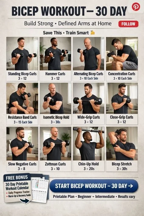 Bicep Workout That Actually Builds Strong, Defined Arms (No Gym Needed)