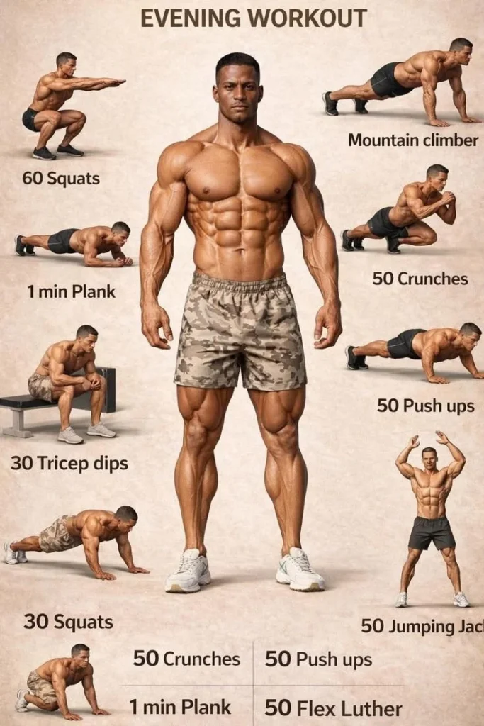 Commitment and effort in evening workouts for fitness success.