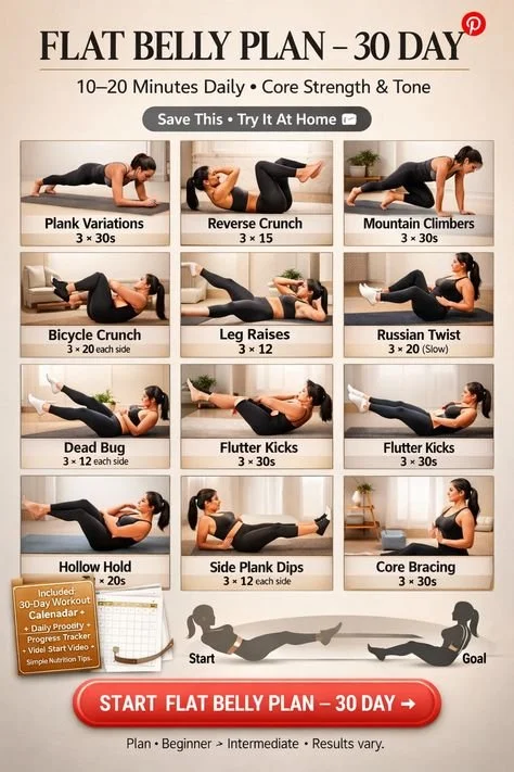 Flat belly workout at home without gym or equipment