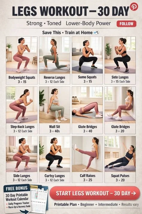 Home legs workout for strong lower body without gym equipment.