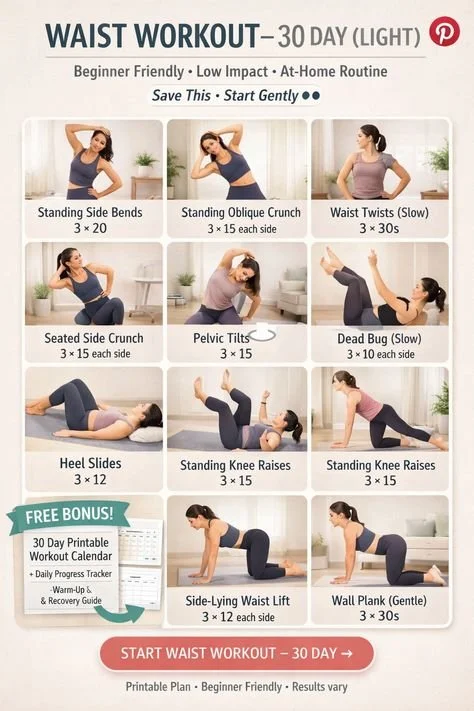 Beginner-friendly waist workout for men and women at home to tighten waist