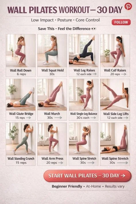 Wall Pilates workout routine for fitness enthusiasts in the US, UK, Canada