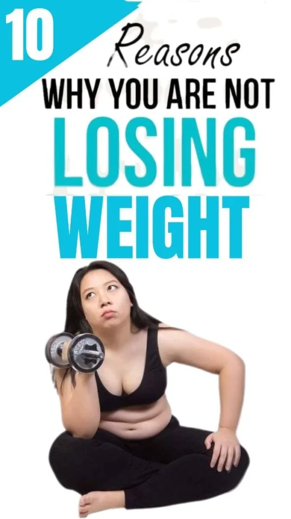 Infographic illustrating reasons for not losing weight and solutions to overcome them.
