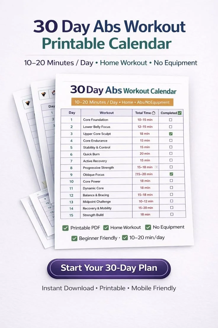 Home 14 30 Day ABS Workout Calendar for a flat stomach at home