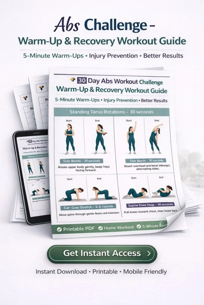 Guide for warm-up and recovery in the Abs Challenge workout