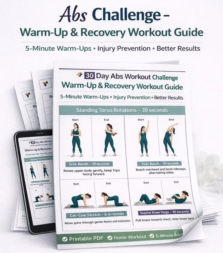 Guide for warm-up and recovery in the Abs Challenge workout