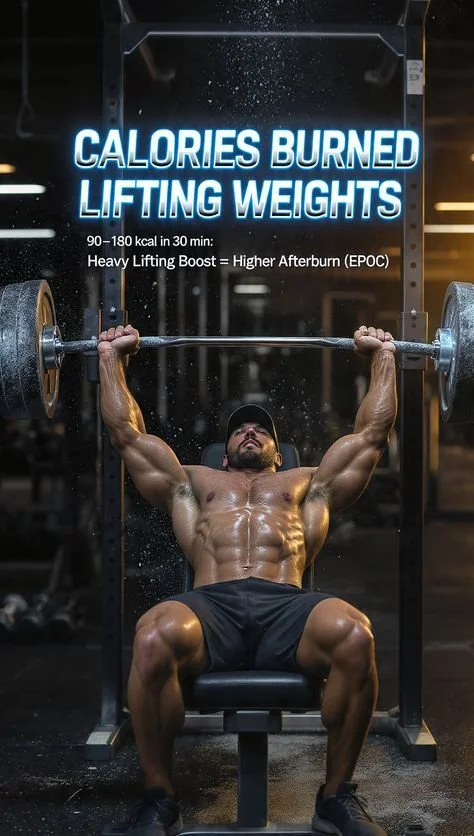 Weightlifting for strength training and fat loss, showcasing calories burned.