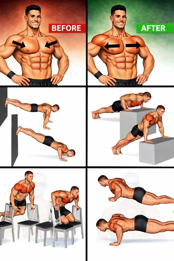 Home 19 Home chest workout exercises for strength and definition without gym equipment.