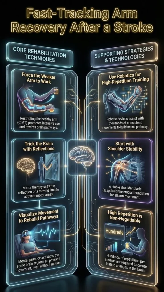 Exercises for fast-tracking stroke arm recovery and promoting neuroplasticity.