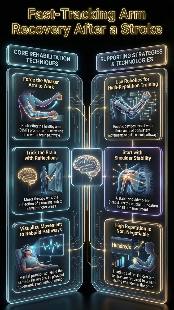 Exercises for fast-tracking stroke arm recovery and promoting neuroplasticity.