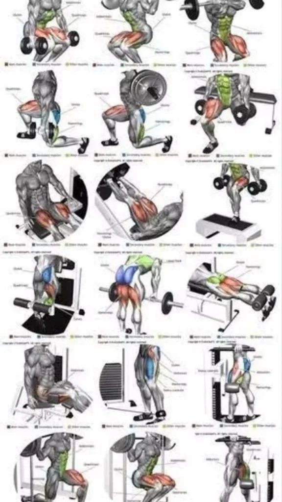 Variety of leg exercises for a complete legs workout