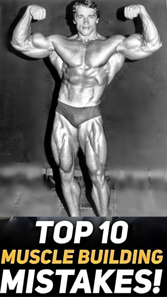 Graphic showing the top 10 muscle building mistakes to avoid for better gains