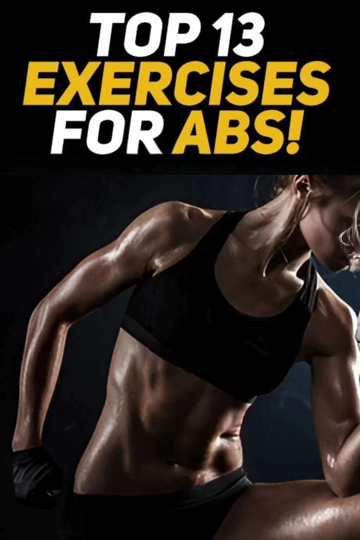 Graphic showing top 13 exercises for abs to strengthen your core